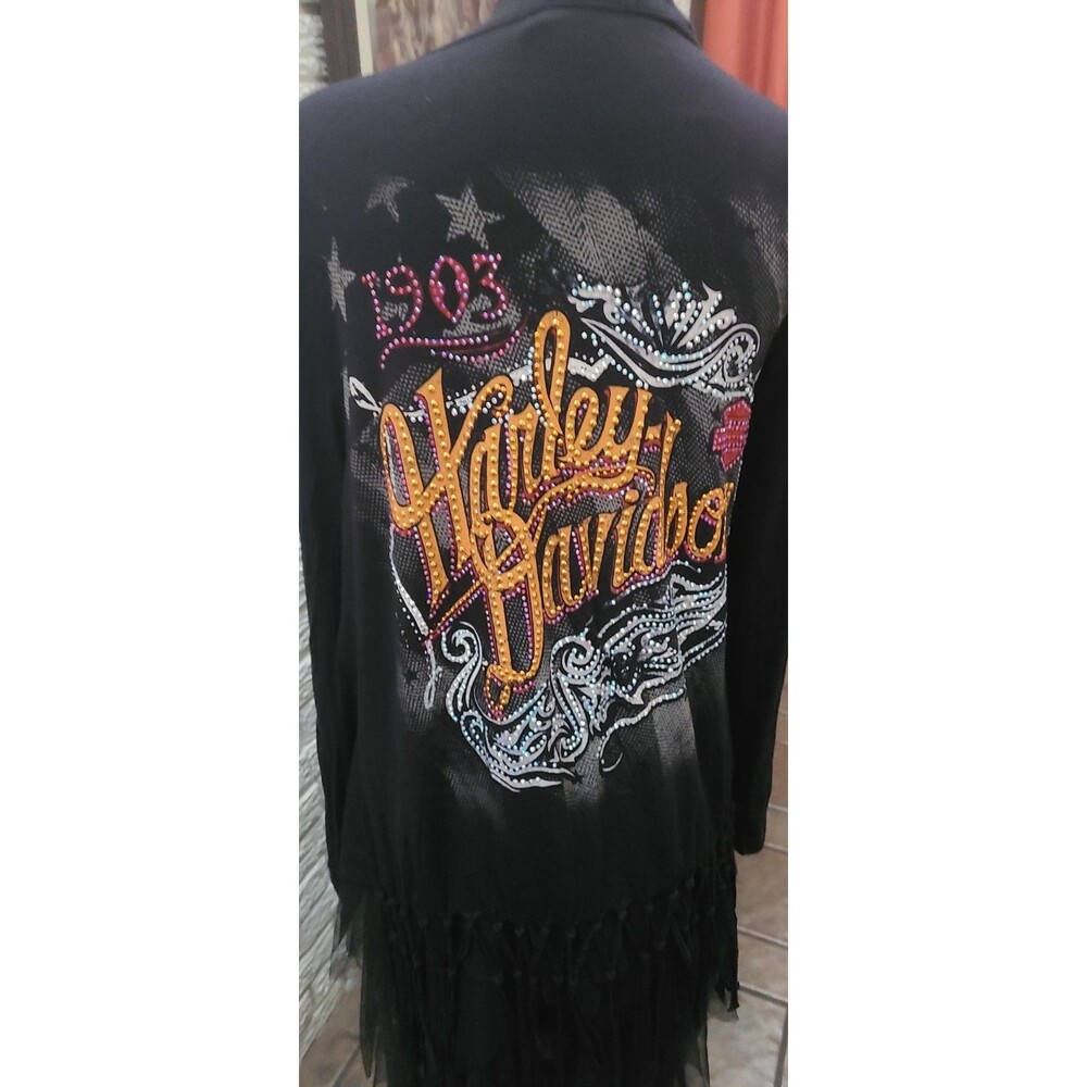 HARLEY-DAVIDSON Woman's Long Sleeves Open Front Rhineston Cardigan S L/XL NEW Re